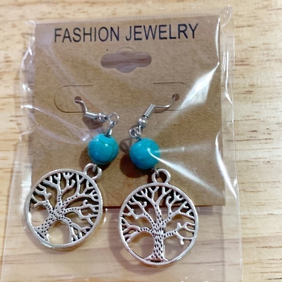 BaristaDogs Jewelry - Brand New! Silver Tree of Life Semiprecious Turquoise Stone Earrings. NWT